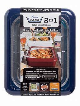 Fancy Panz 2-in-1 Dress Up Protect Your Foil Pan, Made in USA, Fits 2 size  of foil pans. Foil Pan Serving Spoon Included. Hot or Cold Food. Stackable  for easy travel. BPA